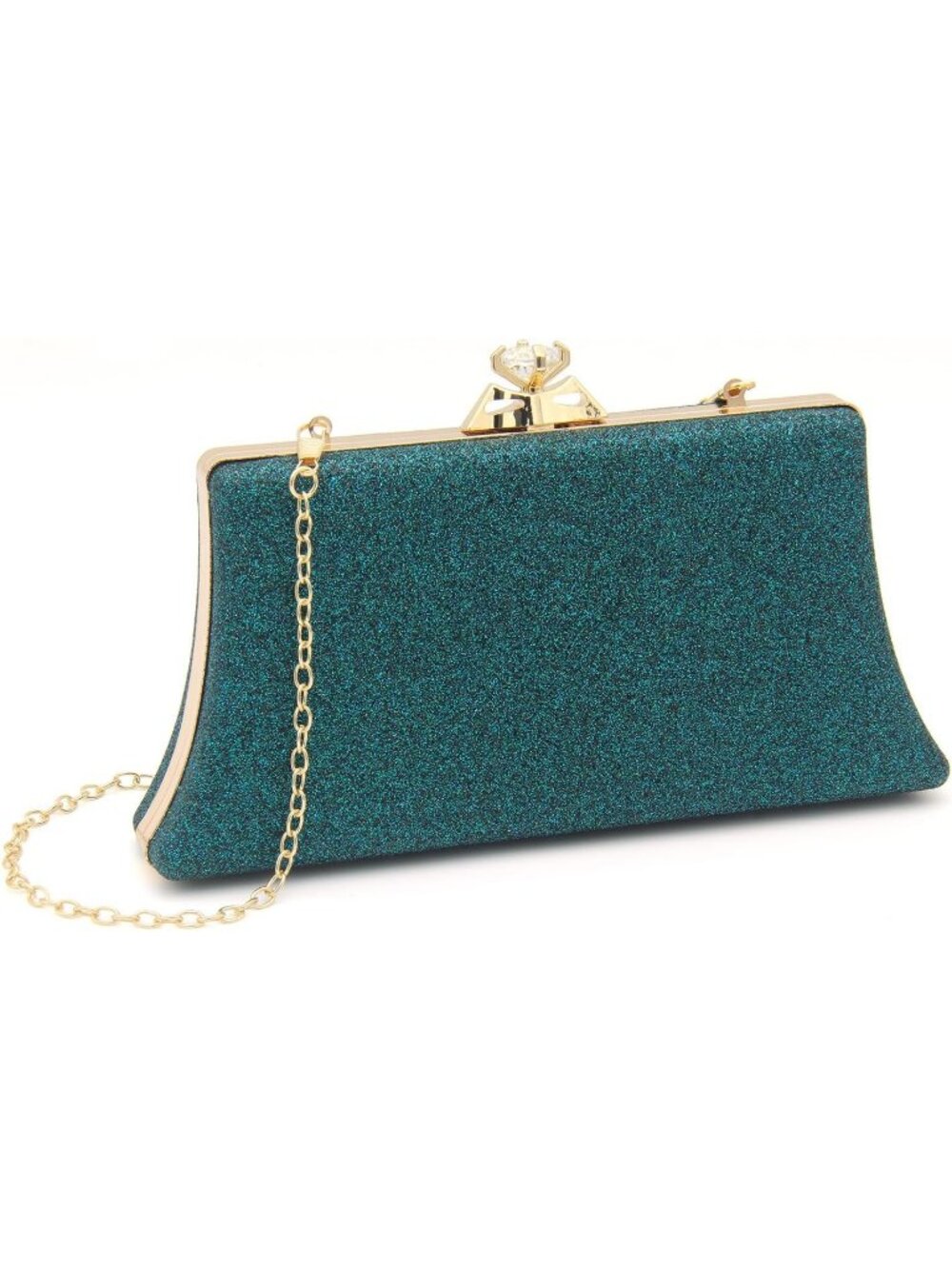 Women's Square Sparkling Pleated Silver V Trim Envelope Chain Evening Bag Clutch